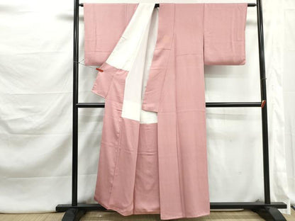 平和屋着物■上質な色無地　霞地紋　珊瑚色　正絹　逸品　DABJ5259qa