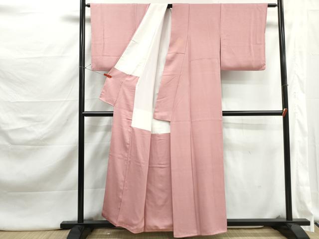 平和屋着物■上質な色無地　霞地紋　珊瑚色　正絹　逸品　DABJ5259qa