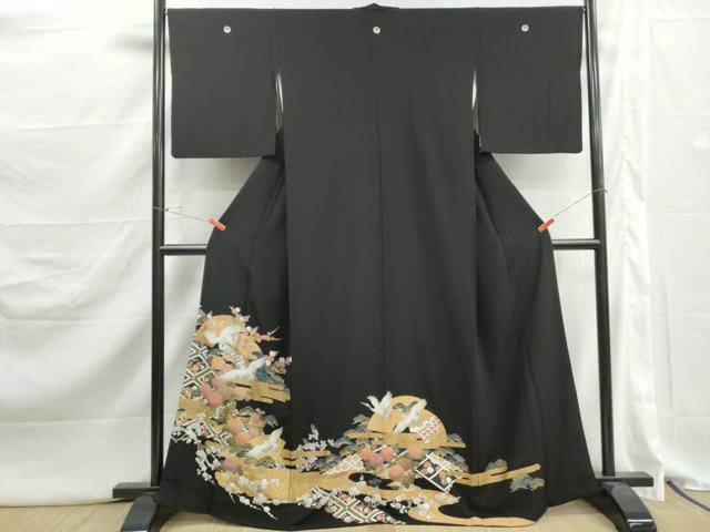 平和屋着物■豪華黒留袖　地紙飛鶴花文　金彩　正絹　逸品　DABJ5260qa
