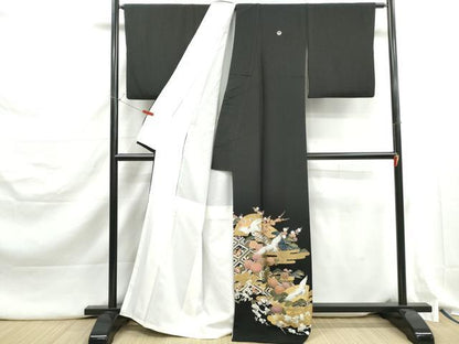 平和屋着物■豪華黒留袖　地紙飛鶴花文　金彩　正絹　逸品　DABJ5260qa