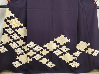 平和屋着物■豪華色留袖　駒刺繍　格子花松文　金彩　正絹　逸品　DABJ5265qa
