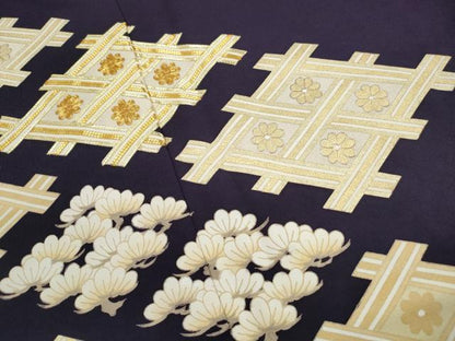 平和屋着物■豪華色留袖　駒刺繍　格子花松文　金彩　正絹　逸品　DABJ5265qa