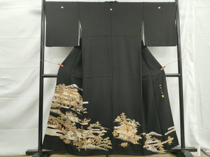 平和屋着物■豪華黒留袖　作家物　人物風景花文　御所の華　金彩　正絹　逸品　DABJ5266qa