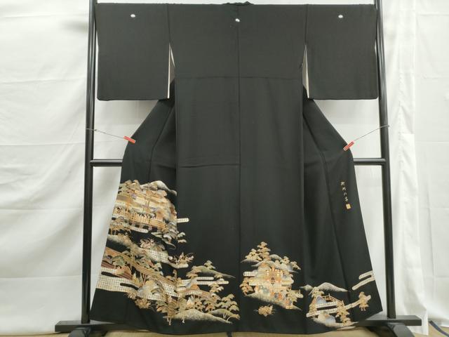 平和屋着物■豪華黒留袖　作家物　人物風景花文　御所の華　金彩　正絹　逸品　DABJ5266qa