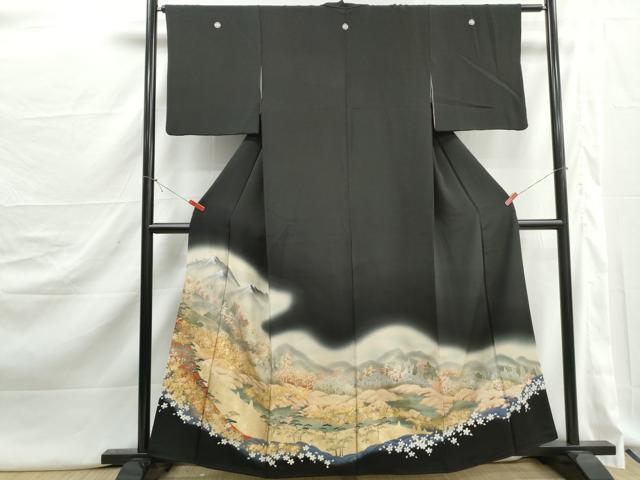 平和屋着物■豪華黒留袖　風景樹林文　暈し染め　金銀彩　正絹　逸品　DABJ5276qa