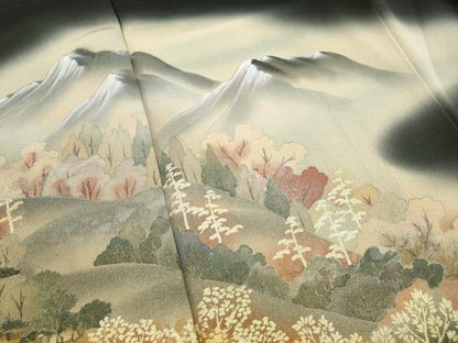 平和屋着物■豪華黒留袖　風景樹林文　暈し染め　金銀彩　正絹　逸品　DABJ5276qa