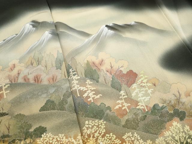 平和屋着物■豪華黒留袖　風景樹林文　暈し染め　金銀彩　正絹　逸品　DABJ5276qa