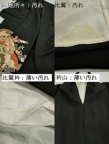 平和屋着物■豪華黒留袖　地紙枝花文　暈し染め　金彩　正絹　逸品　DABJ5278qa