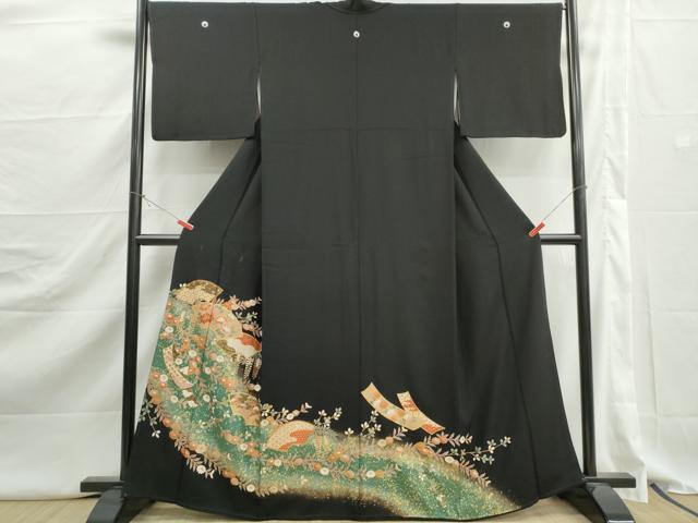 平和屋着物■豪華黒留袖　地紙枝花文　暈し染め　金彩　正絹　逸品　DABJ5278qa