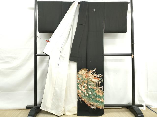 平和屋着物■豪華黒留袖　地紙枝花文　暈し染め　金彩　正絹　逸品　DABJ5278qa