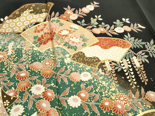 平和屋着物■豪華黒留袖　地紙枝花文　暈し染め　金彩　正絹　逸品　DABJ5278qa