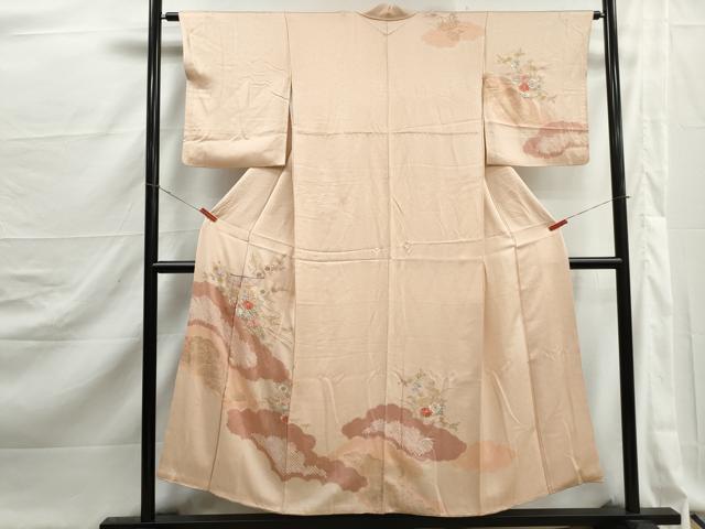 平和屋着物■上質な紬　絞り　刺繍　几帳花文　金彩　正絹　逸品　DABJ5284qa