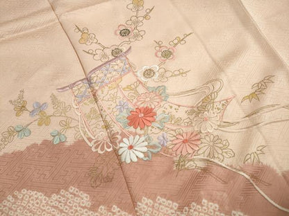 平和屋着物■上質な紬　絞り　刺繍　几帳花文　金彩　正絹　逸品　DABJ5284qa