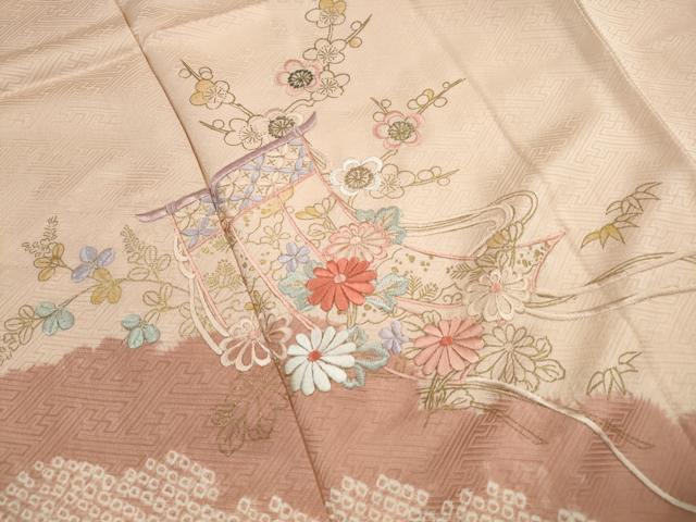 平和屋着物■上質な紬　絞り　刺繍　几帳花文　金彩　正絹　逸品　DABJ5284qa