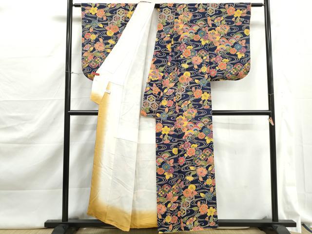 平和屋着物■上質な小紋　型染め　流水花文　鬼しぼ縮緬　正絹　逸品　DABJ5285qa