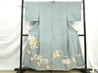 平和屋着物■豪華色留袖　駒刺繍　破れ色紙飛鶴花松文　金彩　正絹　逸品　DABJ5289qa