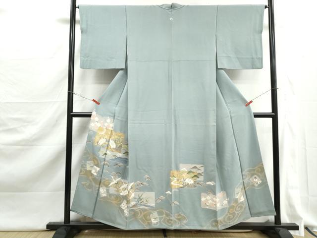 平和屋着物■豪華色留袖　駒刺繍　破れ色紙飛鶴花松文　金彩　正絹　逸品　DABJ5289qa