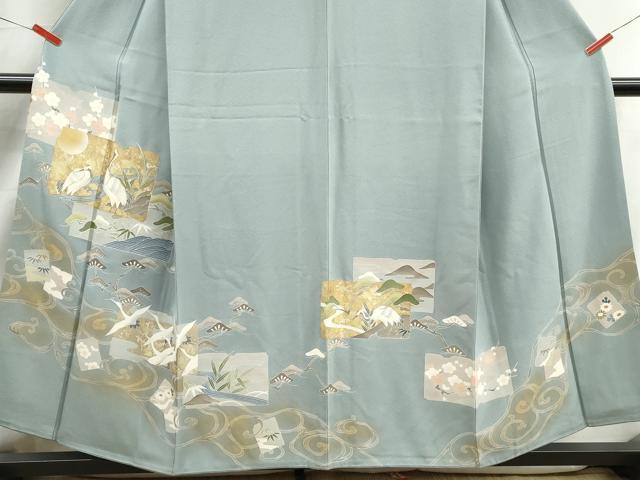 平和屋着物■豪華色留袖　駒刺繍　破れ色紙飛鶴花松文　金彩　正絹　逸品　DABJ5289qa
