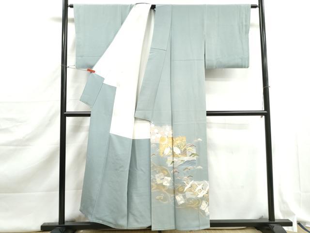 平和屋着物■豪華色留袖　駒刺繍　破れ色紙飛鶴花松文　金彩　正絹　逸品　DABJ5289qa