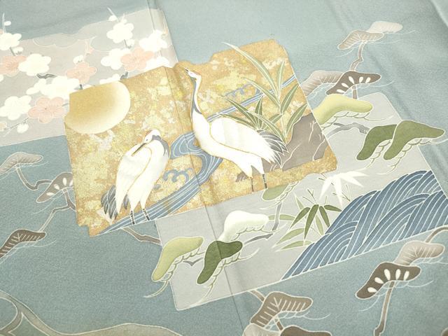 平和屋着物■豪華色留袖　駒刺繍　破れ色紙飛鶴花松文　金彩　正絹　逸品　DABJ5289qa
