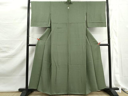 平和屋着物■上質な色無地　舞花地紋　老竹色　正絹　逸品　DABJ5291qa