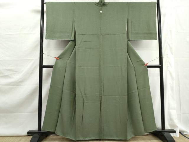 平和屋着物■上質な色無地　舞花地紋　老竹色　正絹　逸品　DABJ5291qa