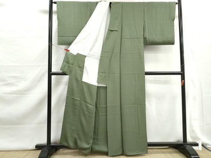 平和屋着物■上質な色無地　舞花地紋　老竹色　正絹　逸品　DABJ5291qa