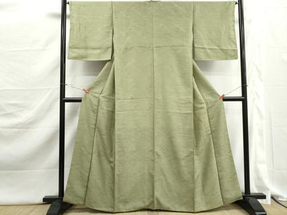 平和屋着物■上質な色無地　立波地紋　若葉色　正絹　逸品　DABJ5293qa