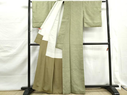 平和屋着物■上質な色無地　立波地紋　若葉色　正絹　逸品　DABJ5293qa