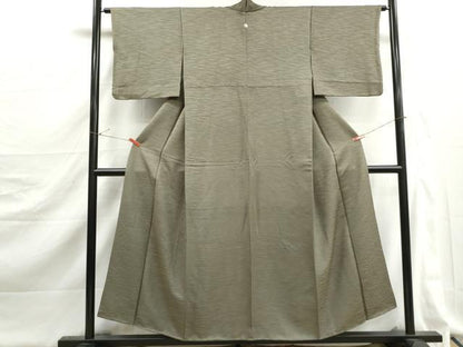 平和屋着物■上質な色無地　よろけ縞地紋　岩井茶色　正絹　逸品　DABJ5294qa