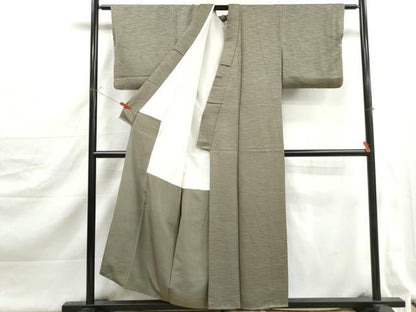 平和屋着物■上質な色無地　よろけ縞地紋　岩井茶色　正絹　逸品　DABJ5294qa