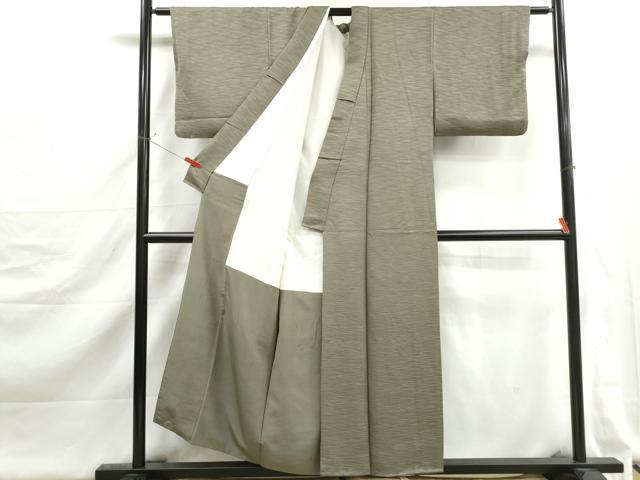 平和屋着物■上質な色無地　よろけ縞地紋　岩井茶色　正絹　逸品　DABJ5294qa