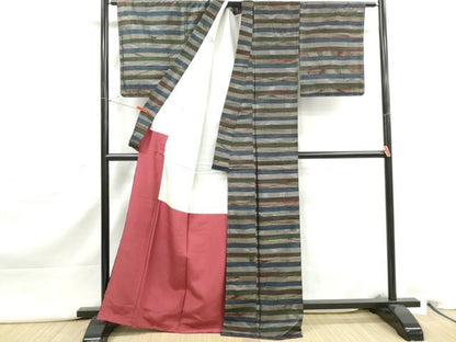 平和屋着物■本場大島紬　横段文　正絹　逸品　DABJ5299qa