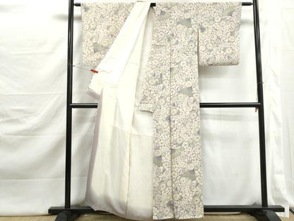 平和屋着物■上質な小紋　扇面辻が花文　鬼しぼ縮緬　正絹　逸品　DABJ5301qa