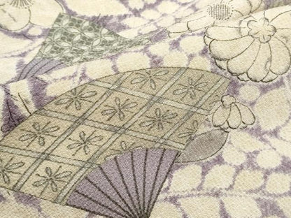 平和屋着物■上質な小紋　扇面辻が花文　鬼しぼ縮緬　正絹　逸品　DABJ5301qa