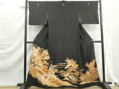 平和屋着物■豪華黒留袖　駒刺繍　鳳凰花松文　金彩　正絹　逸品　DABJ5304qa