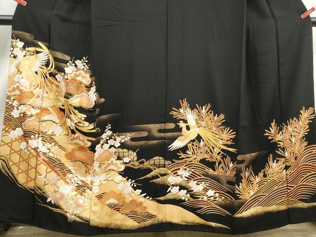 平和屋着物■豪華黒留袖　駒刺繍　鳳凰花松文　金彩　正絹　逸品　DABJ5304qa