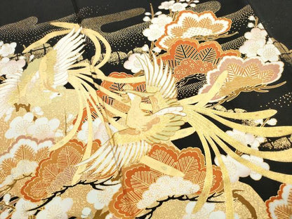 平和屋着物■豪華黒留袖　駒刺繍　鳳凰花松文　金彩　正絹　逸品　DABJ5304qa