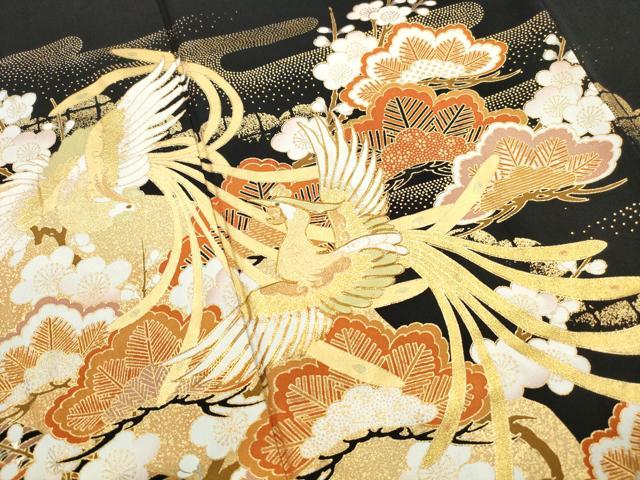 平和屋着物■豪華黒留袖　駒刺繍　鳳凰花松文　金彩　正絹　逸品　DABJ5304qa