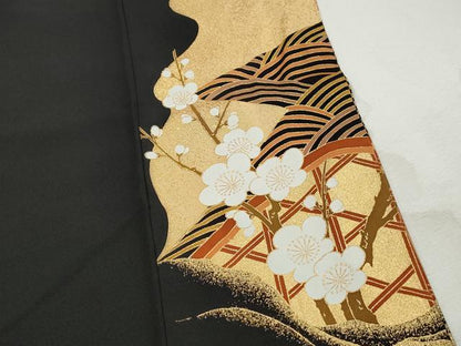 平和屋着物■豪華黒留袖　駒刺繍　鳳凰花松文　金彩　正絹　逸品　DABJ5304qa