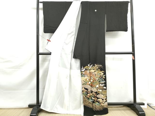 平和屋着物■豪華黒留袖　御所車立波花松文　金彩　正絹　逸品　DABJ5307qa