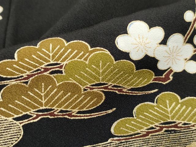 平和屋着物■豪華黒留袖　御所車立波花松文　金彩　正絹　逸品　DABJ5307qa