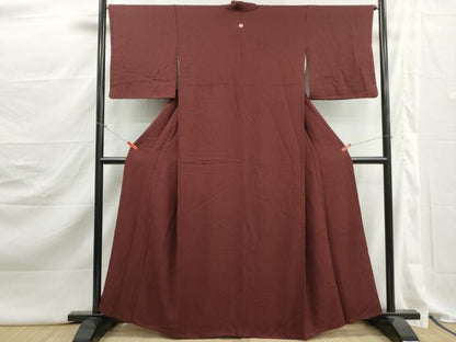 平和屋着物■上質な色無地　草花地紋　葡萄茶色　正絹　逸品　DABJ5309qa