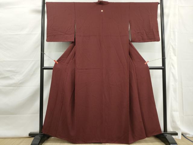 平和屋着物■上質な色無地　草花地紋　葡萄茶色　正絹　逸品　DABJ5309qa