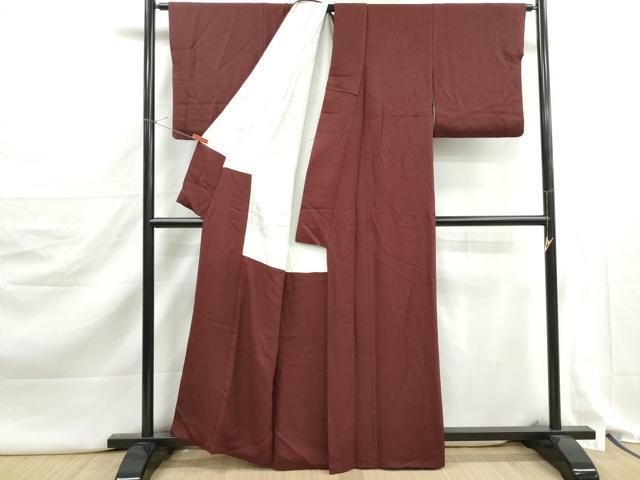 平和屋着物■上質な色無地　草花地紋　葡萄茶色　正絹　逸品　DABJ5309qa