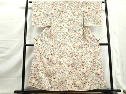 平和屋着物■上質な小紋　型染め　風景花文　正絹　逸品　DABJ5311qa