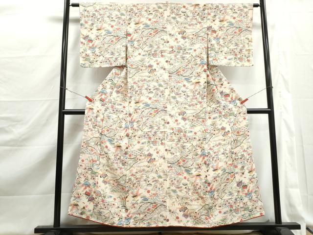 平和屋着物■上質な小紋　型染め　風景花文　正絹　逸品　DABJ5311qa