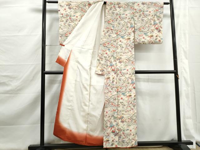 平和屋着物■上質な小紋　型染め　風景花文　正絹　逸品　DABJ5311qa