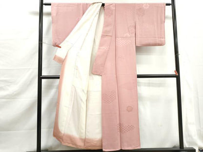平和屋着物■上質な色無地　雲取り花地紋　一斤染色　正絹　逸品　DABJ5317qa