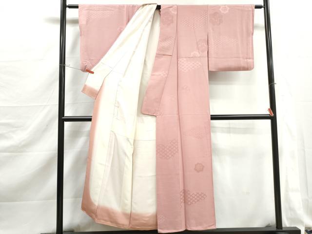 平和屋着物■上質な色無地　雲取り花地紋　一斤染色　正絹　逸品　DABJ5317qa